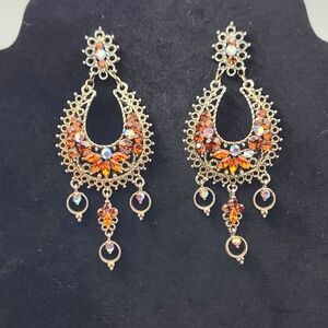 Ornate Rhinestone Dangle Drop Earrings